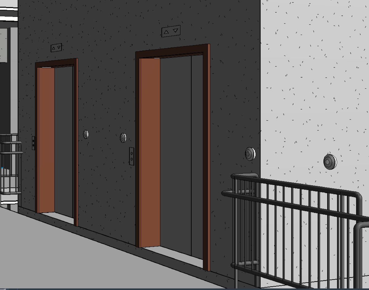 Occupancy sensors modelled at an elevator lobby